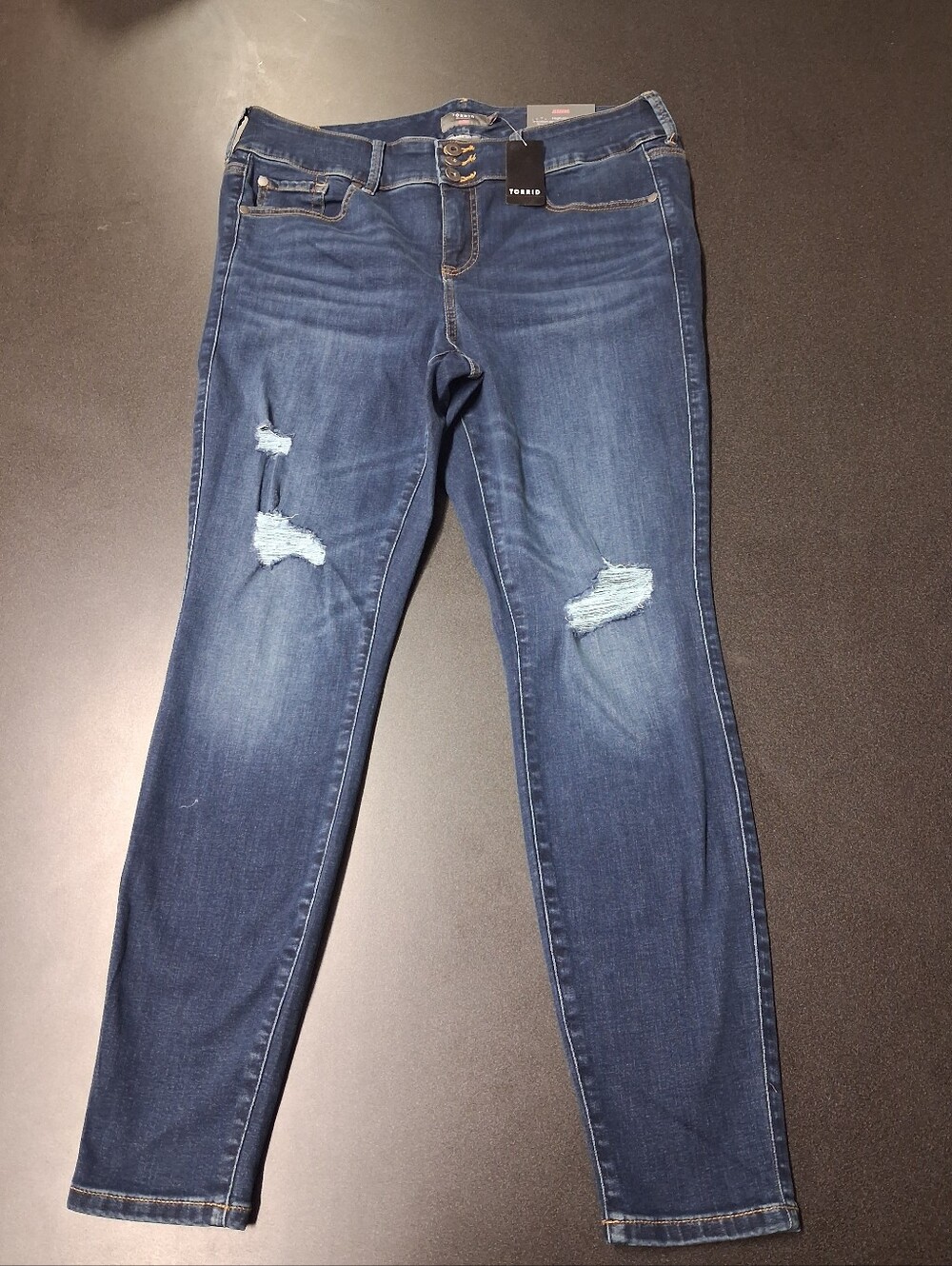 NWT Torrid Super Soft Jeggings Size 16R Dark Blue Distressed Stretch